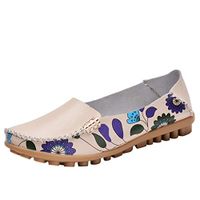 Shusuen Fashion Women's Slip On Flats Shoes Comfort Walking Classic Round Toe Shoes Pumps Loafers Beige