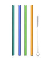 Hummingbird Glass Straws 9 inches x 9.5mm Bent Havana Heat Straight 4 pack of Teal, Blue, Green, and Mango - Made With Pride in USA