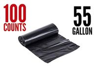55 Gallon Large Strong Commercial Trash Bag Heavy Garbage Duty Yard (Black), 100 Count