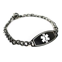 My Identity Doctor - Custom Engraved Medical Alert Bracelet for Men, 316L Steel, Black - White, Black - Wrist Size 6.25 Inch