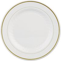 Masterpiece Plastic 10.25-inch Plates, Ivory w/Gold Rim 12 Per Pack