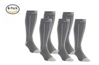6 Pair Mojo Grey with Light Grey Stripes 20-30mmHg Knee High Compression Socks - Moisture Wicking Coolmax Material & Terry Foot - Firm Graduated Medical Compression 20-30mmhg…