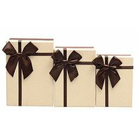 Drasawee Gift Boxes with Lids 3 Assorted Sizes Beige Cover Brown Botton