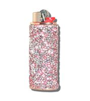Rose-Gold Lighter Cover Sleeve with Pink Stones and Silver Flake Glitz LS9