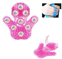 SOHAPY Palm Shaped Body Massager with 360-degree-roller Metal Roller Ball Soft Boosts Circulation Body Physical Therapy Massager (Pink)