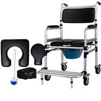 LAZ Lightweight Transport Wheelchair with Commode and Comfortable Cushions, Adult Folding Transport Chair Support Weight 220 lbs for The Elderly Disabled