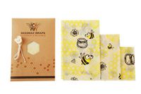 Beeswax Food Wrap Set of 3 Pack Reusable Eco-Friendly Sandwich & Food Wrap Alternative to Plastic Wraps Sustainable Organic Wrap -1 Small 1 Medium 1 Large in Bees and Honeycomb Print with String