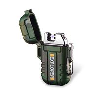 Dual Arc Electric Lighter Waterproof Water Resist Flameless Cigarette Ciga Lighter Windproof Outdoor Hiking Camping Travelling Swimming USB Rechargeable Cool Looking (Army Green)