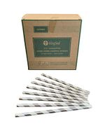 Kingseal FSC Certified Paper Disposable Cocktail Straws, Stirrers, Unwrapped, 6mm Diameter, 5.75" Length, White and Silver Stripe, Biodegradable, Earth Friendly, Bulk Pack - 500 straws per pack