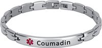 Elegant Surgical Grade Steel Medical Alert ID Bracelet for Men and Women (Women's, Coumadin)