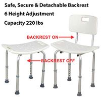 220lbs 6-Level Adjustable Durable Lightweight Medical Shower Chair Bath Tub Seat Bench Stool Detachable Backrest (6 Height Adjustment)