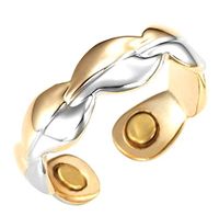 Magnetic Adjustable Ring Goldtone Silvertone Leaves Design