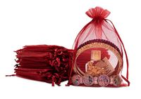 TheDisplayGuys 100-Pack 4x6 Maroon Sheer Organza Gift Bags with Drawstring, Jewelry Candy Treat Wedding Party Favors Mesh Pouch