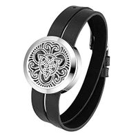 OIDEA Essential Aromatherapy Oil Diffuser Locket Hollow Celtic Charm Leather Wrap Bracelet with 6 Color Pads,Size Adjustable,Black