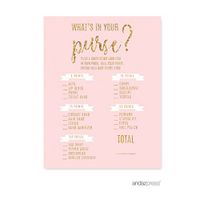 Andaz Press Blush Pink Gold Glitter Print Wedding Collection, What's in Your Purse? Bridal Shower Game Cards, 20-Pack