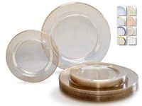 " OCCASIONS " 50 Plates Pack (25 Guests)-Heavyweight Wedding Party Disposable Plastic Plate Set -25 x 10.5'' Dinner + 25 x 7.5'' Salad/Dessert plates (Seasons Clear w/Gold Glitter)