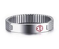 VNOX Free Engraving 12mm Stainless Steel Medical Alert ID Stretch Bracelet for Men Women,7"-7.2"