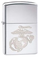 Zippo Lighter: Engraved USMC Marines Logo - High Polish Chrome 80394