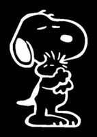 PEANUTS COMICS STRIP SNOOPY HUGGING WOODSTOCK VINYL STICKERS SYMBOL 5.5" DECORATIVE DIE CUT DECAL FOR CARS TABLETS LAPTOPS SKATEBOARD - WHITE