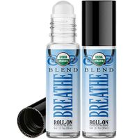 Organic Breathe Blend Roll On Essential Oil Rollerball (2 Pack - USDA Certified Organic) Pre-diluted with Glass Roller Ball for Aromatherapy, Kids, Children, Adults Topical Skin Application - 10ml
