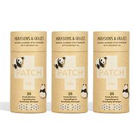 PATCH Kids Eco-Friendly Organic Bamboo Bandages for Abrasions & Grazes Hypoallergenic Wound Care for Sensitive Skin Compostable Biodegradable Latex Free Plastic Free Zero Waste Coconut Oil 25ct(3pack)