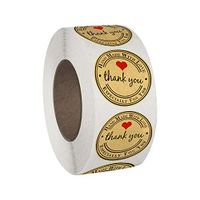 500PCS Thank You Stickers with Heart Design on Brown Kraft Paper, Wonderful for Wedding Thank You Card Envelopes, Small Business Bags and Gift Packages, 1.5” Round Thank-You Stickers