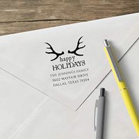 World’s Favorite Custom Address Stamp – Three Designing Women, The Antler Happy Holidays Address Stamp (CSH10002S) (Device & Design)