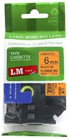 LM Tapes - Brother PT-D600 Label Printer 6mm Black on Fluorescent Orange Compatible TZe P-touch Tape (1/4" 0.23 Laminated) for Brother Model PTD600 Label Maker