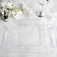 Efavormart 50 Pcs - Clear 9.5" Square Disposable Plastic Plate for Wedding Party Banquet Events - Honeycomb Collection