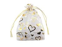 QIANHAILIZZ 5 x 7 Inch 100 Heart Organza Jewelry Gift Pouch Candy Pouch Flower Drawstring Wedding Favor Bags (White Gold Heart)