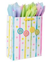 American Greetings Extra-Large Dot and Stripe Baby Gift Bag with Tissue Paper; 1 Gift Bag and 8 Sheets of Tissue Paper