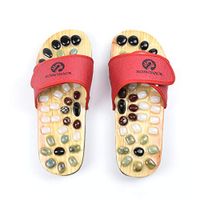 Romonacr Massage Slippers Foot Massager Shoes Shiatsu Relax Sandals with Natural Cobblestone Stones Red- S(Women 6.5/Men 5.5)