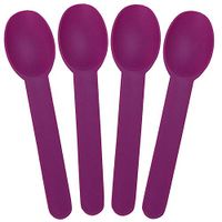 [50 Count] Purple Heavy Duty Plastic Spoons - Disposable Frozen Yogurt Ice Cream Spoons - Frozen Dessert Supplies