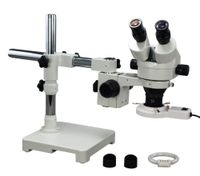 OMAX 3.5X-45X Zoom Binocular Single-Bar Boom Stand Stereo Microscope with Fluorescent Ring Light