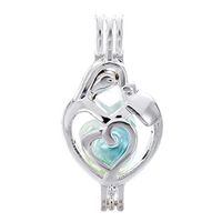 10pcs Bright Silver Mother & Child Charms Pearl Cage Locket Beads Cage Pendant Necklace Jewelry Making Supplies-for Oyster Pearls, Mother's Day Gifts (Mother & Child)