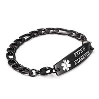 linnalove Black Figaro Chain lnterchangeable Diabetes Bracelets for Men and Women(7.5")