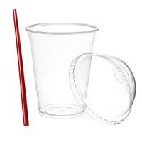 (50 Sets) 16 oz Clear Plastic Cups with Dome Lids and FREE Straws, Crystal Clear PET Cup and Dome Lid with Hole for Cold Drinks, To Go Iced Coffee, Juice, Soda, Bubble Boba Tea, Smoothie