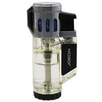 JOBON High-Capacity Windproof 3 Jet Torch Adjustable Flame Butane Viewable Refillable Lighter Silver
