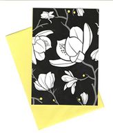 Floral Themed Set of 8 Blank Notecards ~ Blooming White Flowers on Black (3.75" x 5.25"; Yellow Envelopes)