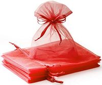 Creative Organza Gift Bags 100 Pcs 5x7 inches Red Sheer Mesh Gift Bag with Drawstring Perfect for Weddings, Party Favors, Candy, Jewelry, Makeup, Lipstick, Bathroom Soaps Pouches, DIY Craft