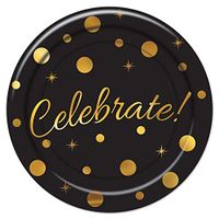 Beistle Club Pack of 96 Black and Gold 'Celebrate' Graduation Themed Plates 7"