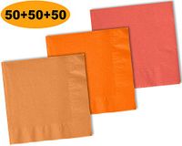 150 Beverage Napkins, Autumn Orange, Pumpkin Orange, Coral - 50 Each Color. 2 Ply Paper Cocktail Napkins. 5" folded, 10" unfolded.