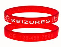 Custom Seizures ID Bracelet Wristbands - 2 Pack - Red - 8-1/4 Inches - Large