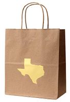 6 Texas Gift Bag with Gold Foil State of Texas Shape Kraft Gift Bag Cub Size 8 x 4 3/4 x 10 1/4 Inches