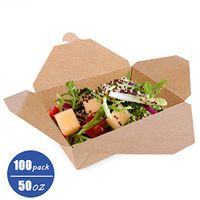 Disposable Paper and Recyclable Take Out Food Boxes, Perfect for Take Out Restaurants Kraft Lunch Box, Go-to Food Containers Easy Folding and Closing, Stackable Pails 100 Packs (50 oz)