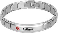 Elegant Surgical Grade Steel Medical Alert ID Bracelet (Men's, Asthma)