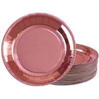 Aneco 60 Pieces 7 Inches Rose Gold Foil Paper Plates Round Disposable Paper Plates for Party, Wedding Supplies