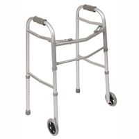 PCP Folding Walker Double Button with Wheels, Silver Frost