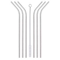 Stainless Steel Curved Drinking Straws, 10.5" Set of 6 Plus Cleaning Brush