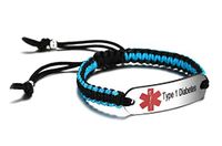 JF.JEWELRY Pre-Engraved Type 1 Diabetes Medical Alert ID Bracelet for Men Women Nylon Rope Braided Adjustable-Red